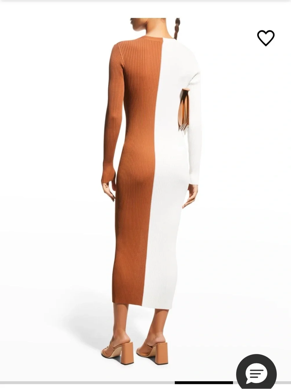 STAUD Two-Tone Ribbed Button-Front Midi Dress in White and Brown - Picture 2 of 5